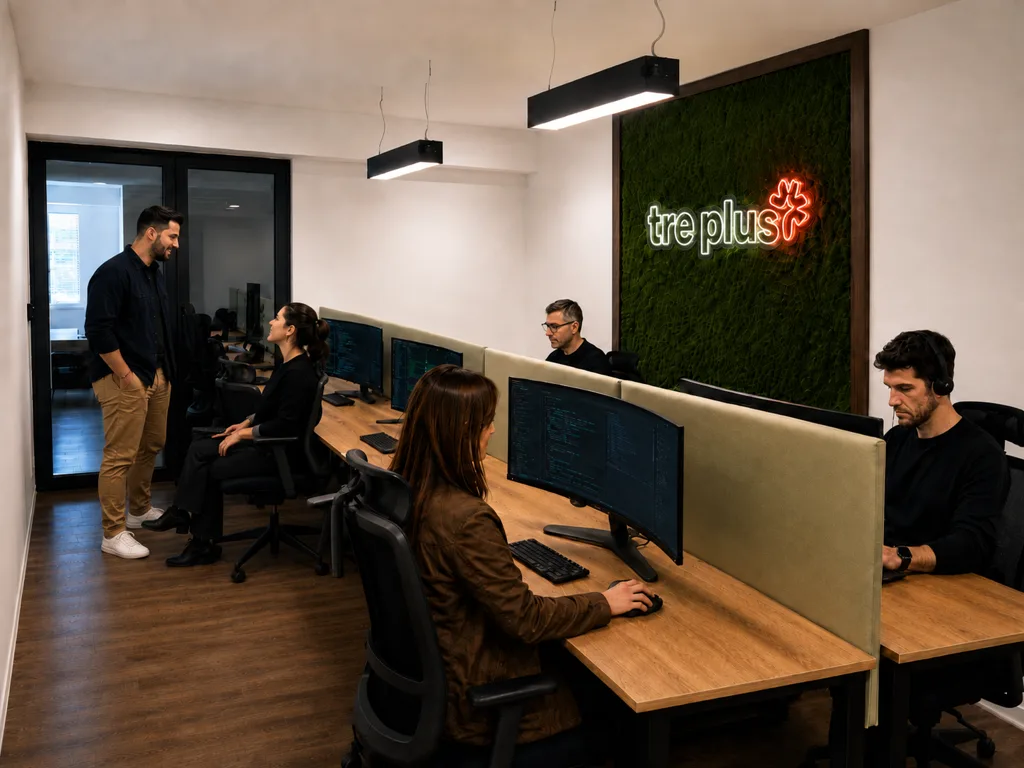 The tre plus team working from the office in Pristina, Kosovo